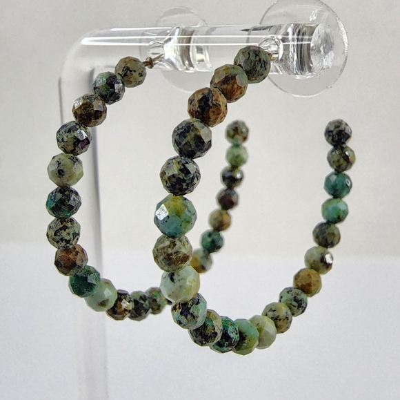 Genuine jasper hoop earrings - sterling silver - artisan hoops - green jasper - Picture 9 of 15